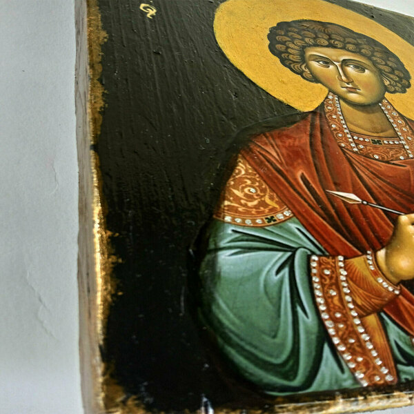 Άγιος Παντελεήμων Εικόνα Σε Ξύλο 18x21cm - πίνακες & κάδρα, πίνακες ζωγραφικής, εικόνες αγίων - 3