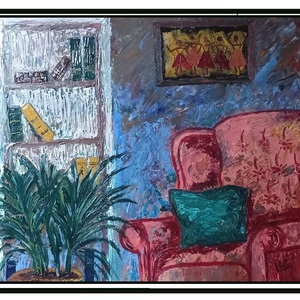 'Reading room' - (Λάδι νερού σε καρτολίνο) 60x50 - πίνακες & κάδρα, πίνακες ζωγραφικής