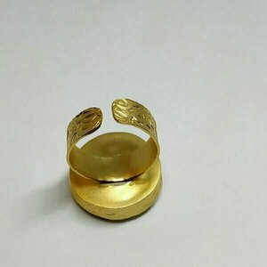 Ορειχάλκινο δαχτυλίδι σε ματ χρυσό χρώμα με στρογγυλή φυσική πέτρα κίτρινη-μουσταρδί - ημιπολύτιμες πέτρες, στρογγυλό, αυξομειούμενα - 3