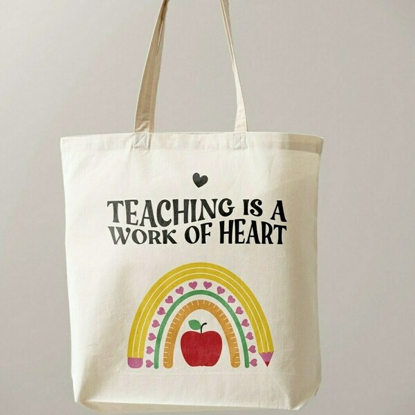 Δώρο για δασκαλα, μπεζ πάνινη τσάντα για βιβλία 40x38εκ, δώρο νηπιαγωγού, πάνινη τσάντα για ψώνια - ύφασμα, δώρο, tote - 2
