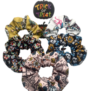 Halloween set scrunchies δέκα τεμαχίων (10 τμχ) mix - Σετ λαστιχάκια για τα μαλλιά με θέμα to Halloween - ύφασμα, halloween, λαστιχάκια μαλλιών