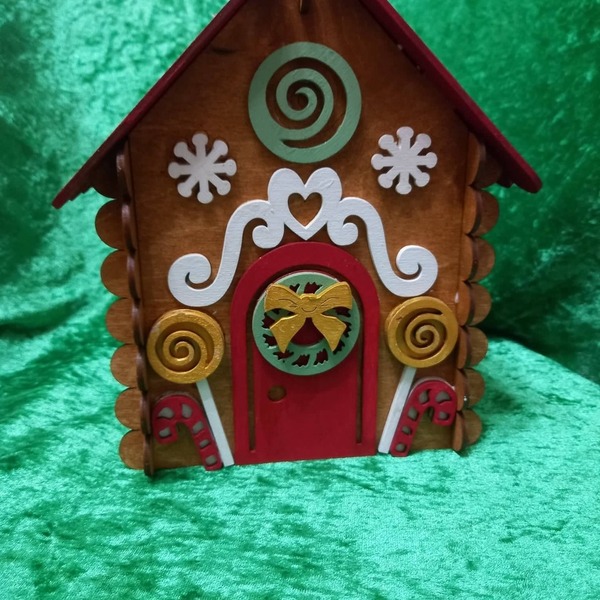 Χριστουγενιάτικο διακοσμητικό σπιτάκι Νο2 - ξύλο, σπίτι, νονά, δασκάλα, διακοσμητικά - 2