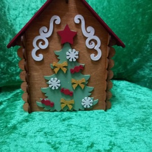 Χριστουγενιάτικο διακοσμητικό σπιτάκι Νο2 - ξύλο, σπίτι, νονά, δασκάλα, διακοσμητικά - 3