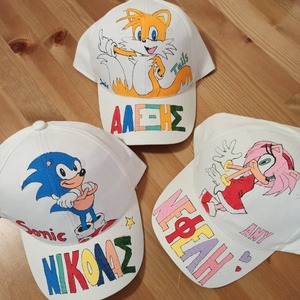 σετ δώρου 2 τεμαχίων για παιδιά καπέλο και τσάντα SONIC ( σονικ ) - ζωγραφισμένα στο χέρι, όνομα - μονόγραμμα, καπέλα, για παιδιά, σετ δώρου - 4