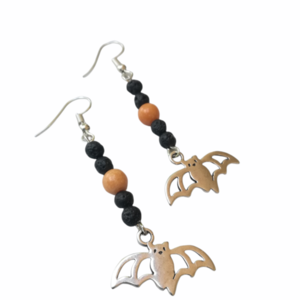 Σκουλαρίκια Halloween με νυχτερίδες - ημιπολύτιμες πέτρες, λάβα, νεφρίτης, halloween, κρεμαστά