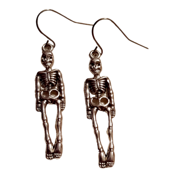 Σκουλαρίκια με ατσάλινο κούμπωμα και επάργυρο στοιχείο Halloween σκελετοί - halloween, ατσάλι, κοσμήματα, κρεμαστά, γάντζος