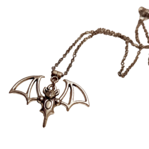 Μενταγιόν με επάργυρο στοιχείο νυχτεριδα και ατσάλινη αλυσίδα, μήκος 45εκ - charms, halloween, ατσάλι, κοσμήματα