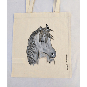Πάνινη τσάντα ώμου ζωγραφισμένη στο χέρι ❤️ άλογο - ύφασμα, ώμου, all day, tote, πάνινες τσάντες
