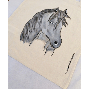 Tote bag ζωγραφισμένη στο χέρι ❤️ άλογο - ύφασμα, ώμου, all day, tote, πάνινες τσάντες - 2