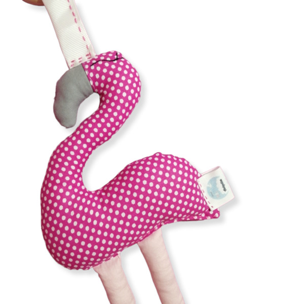 Μασητικός ξύλινος κρίκος με υφασμάτινο παιχνίδι ροζ φλαμίνγκο για βρέφη απο 0+ ετών/Με υποαλλεργικό γέμισμα/Διαστάσεις 33×11 εκ. - κορίτσι, αγόρι, βρεφικά, μασητικά μωρού - 2