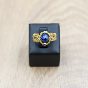 Μακραμέ δαχτυλίδι, ταμπά χρώματος με Λαπίς Λαζούλι - ημιπολύτιμες πέτρες, μακραμέ, boho, σταθερά - 4