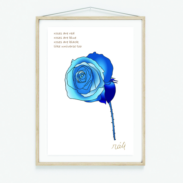 Blue Conceptual Rose | Fine Art print size 15 x 21cm - πίνακες & κάδρα, πίνακες ζωγραφικής