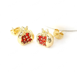 Pomegranate elegance | σκουλαρίκια απο ατσάλι ροδι γουρι 2024 - στρας, επάργυρα, καρφωτά, ατσάλι, φθηνά - 2