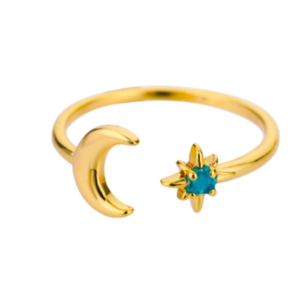 Celestian Luminous| δαχτυλίδι απο ατσάλι χρύσο χρώμα αστέρι - φεγγάρι - φεγγάρι, ατσάλι, αυξομειούμενα, φθηνά - 4