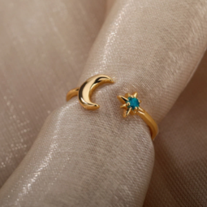 Celestian Luminous| δαχτυλίδι απο ατσάλι χρύσο χρώμα αστέρι - φεγγάρι - φεγγάρι, ατσάλι, αυξομειούμενα, φθηνά - 2