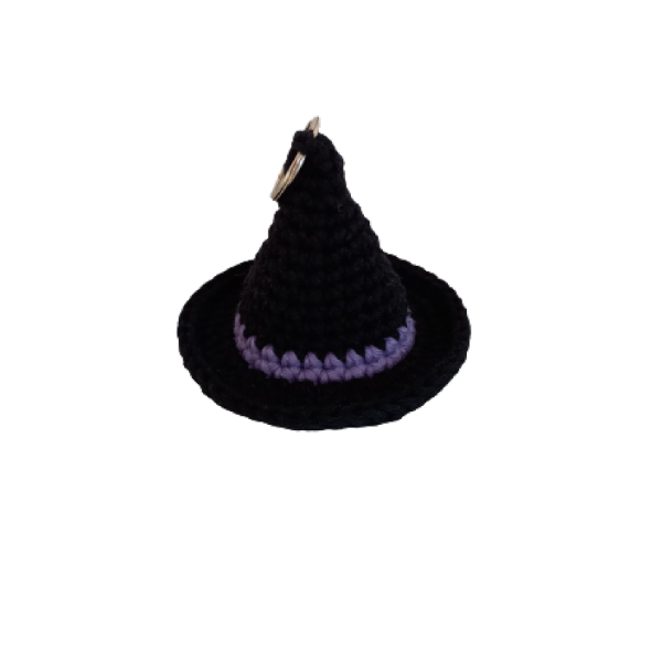 Πλεκτό μπρελόκ καπέλο μάγισσας - Halloween 8 εκ. - halloween, βαμβακερό νήμα, αυτοκινήτου, σπιτιού