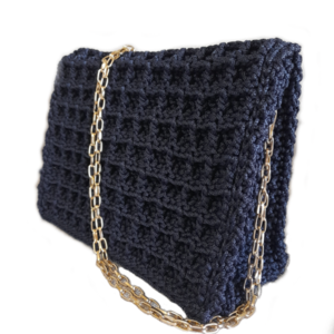 DARK BLUE WAFFLE SMALL SHOULDER BAG - νήμα, ώμου, all day, πλεκτές τσάντες, μικρές