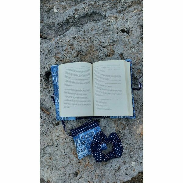 Υφασμάτινη θήκη βιβλίου / μυθιστορήματος μπλε - ύφασμα, βαμβάκι, θήκες βιβλίων - 3