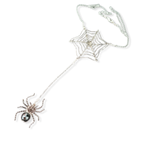 Μενταγιόν Halloween ιστός αράχνης και αράχνη με μαύρη πατίνα - ορείχαλκος, επάργυρα, μακριά, halloween, μενταγιόν