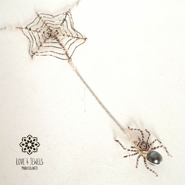 Μενταγιόν Halloween ιστός αράχνης και αράχνη με μαύρη πατίνα - ορείχαλκος, επάργυρα, μακριά, halloween, μενταγιόν - 3