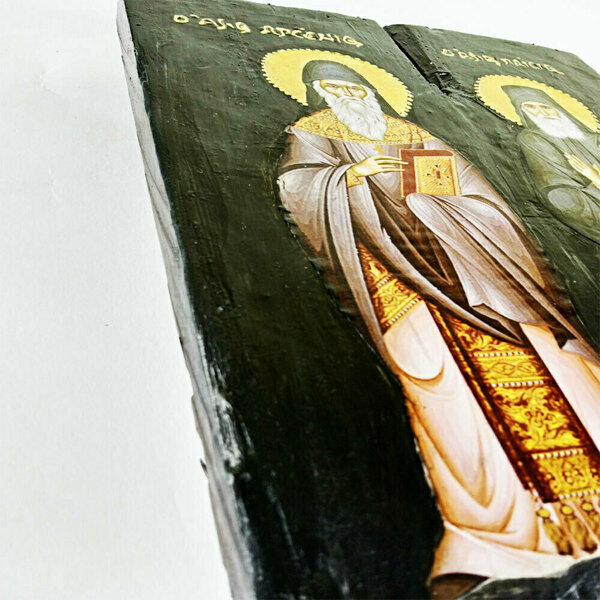 Άγιος Παΐσιος ο Αγιορείτης & Άγιος Αρσένιος ο Καππαδόκης Εικόνα Σε Ξύλο 18x24cm - πίνακες & κάδρα, πίνακες ζωγραφικής, εικόνες αγίων - 5