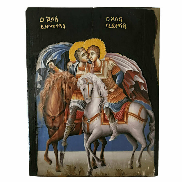 Άγιοι Γεώργιος και Δημήτριος Εικόνα Σε Ξύλο 18x23cm - πίνακες & κάδρα, πίνακες ζωγραφικής, εικόνες αγίων