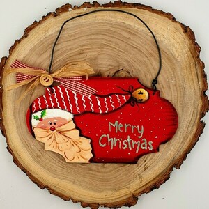 Χριστουγεννιάτικη ξύλινη ταμπέλα merry christmas 12x21cm - ξύλο, vintage, σπίτι, διακοσμητικά, άγιος βασίλης - 4
