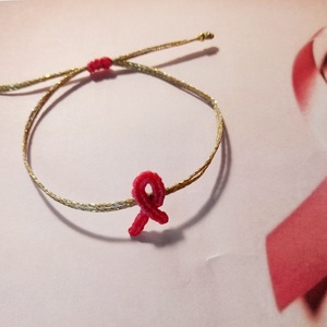 Βραχιόλι μακραμέ με το σύμβολο κατά του καρκίνου του μαστού - νήμα, μακραμέ, χεριού, αυξομειούμενα - 3