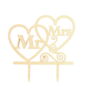 Ξύλινο διακοσμητικό τούρτας (Cake topper) καρδιές Mr and Mrs, 20 Χ 20 - mr & mrs
