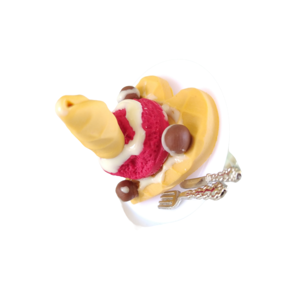 Δαχτυλίδι βάφλα καρδιά με παγωτό καρπούζι με πολυμερικό πηλό / μεγάλο / μεταλλική βάση / αυξομειούμενο / Twice Treasured-Αντίγραφο - πηλός, cute, γλυκά, αυξομειούμενα, kawaii - 5