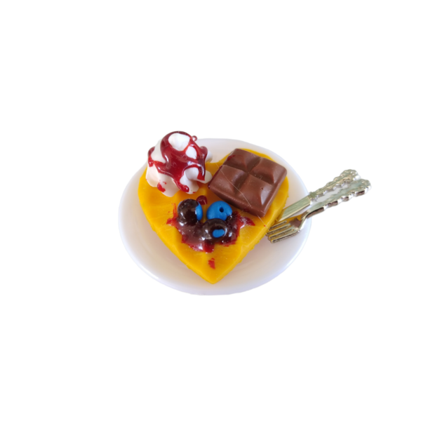 Δαχτυλίδι βάφλα καρδιά με σαντιγί, σοκολάτα και blueberries με πολυμερικό πηλό / μεγάλο / μεταλλική βάση / αυξομειούμενο / Twice Treasured - πηλός, cute, γλυκά, αυξομειούμενα, kawaii - 2