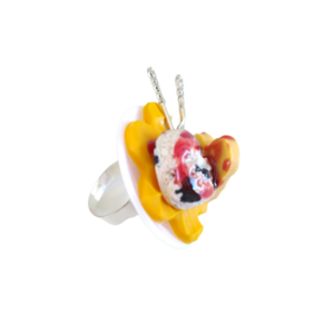 Δαχτυλίδι βάφλα καρδιά με παγωτό oreo με πολυμερικό πηλό / μεγάλο / μεταλλική βάση / αυξομειούμενο / Twice Treasured - πηλός, cute, γλυκά, αυξομειούμενα, kawaii - 4