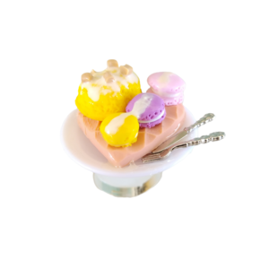 Δαχτυλίδι βάφλα καρδιά με παγωτό λεμόνι και macarons με πολυμερικό πηλό / μεγάλο / μεταλλική βάση / αυξομειούμενο / Twice Treasured - πηλός, cute, γλυκά, αυξομειούμενα, kawaii