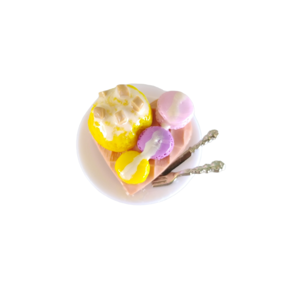 Δαχτυλίδι βάφλα καρδιά με παγωτό λεμόνι και macarons με πολυμερικό πηλό / μεγάλο / μεταλλική βάση / αυξομειούμενο / Twice Treasured - πηλός, cute, γλυκά, αυξομειούμενα, kawaii - 2