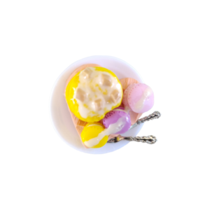 Δαχτυλίδι βάφλα καρδιά με παγωτό λεμόνι και macarons με πολυμερικό πηλό / μεγάλο / μεταλλική βάση / αυξομειούμενο / Twice Treasured - πηλός, cute, γλυκά, αυξομειούμενα, kawaii - 5