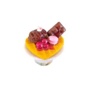 Δαχτυλίδι βάφλα καρδιά με παγωτό σοκολάτας, σοκολάτα, κεράσια και ροζ macaron με πολυμερικό πηλό / μεγάλο / μεταλλική βάση / αυξομειούμενο / Twice Treasured - πηλός, cute, γλυκά, αυξομειούμενα, kawaii - 2