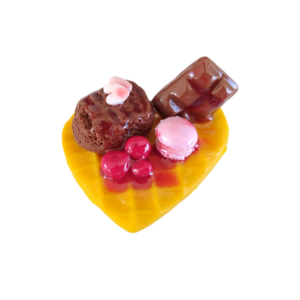 Δαχτυλίδι βάφλα καρδιά με παγωτό σοκολάτας, σοκολάτα, κεράσια και ροζ macaron με πολυμερικό πηλό / μεγάλο / μεταλλική βάση / αυξομειούμενο / Twice Treasured - πηλός, cute, γλυκά, αυξομειούμενα - 4