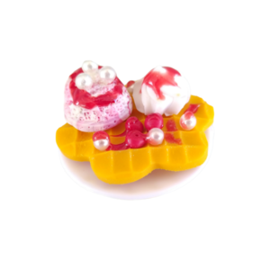 Δαχτυλίδι βάφλα με παγωτό φράουλα, σαντιγί και κεράσια με πολυμερικό πηλό / μεγάλο / μεταλλική βάση / αυξομειούμενο / Twice Treasured - πηλός, cute, γλυκά, αυξομειούμενα, kawaii