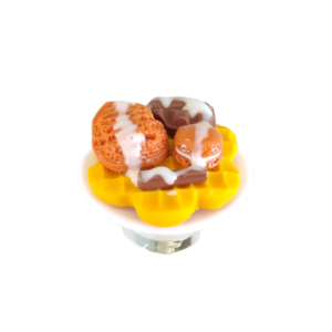 Δαχτυλίδι βάφλα με παγωτό καραμέλα, σοκολάτα και πορτοκαλί macaron με πολυμερικό πηλό / μεγάλο / μεταλλική βάση / αυξομειούμενο / Twice Treasured - πηλός, cute, γλυκά, αυξομειούμενα, kawaii