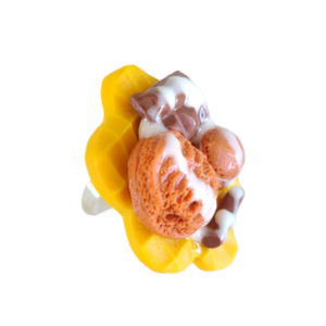 Δαχτυλίδι βάφλα με παγωτό καραμέλα, σοκολάτα και πορτοκαλί macaron με πολυμερικό πηλό / μεγάλο / μεταλλική βάση / αυξομειούμενο / Twice Treasured - πηλός, cute, γλυκά, αυξομειούμενα, kawaii - 4