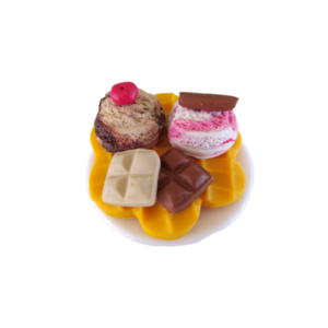 Δαχτυλίδι βάφλα με 2 μπάλες παγωτό και 2 μπάρες σοκολάτας με πολυμερικό πηλό / μεγάλο / μεταλλική βάση / αυξομειούμενο / Twice Treasured - πηλός, cute, γλυκά, αυξομειούμενα, kawaii - 2
