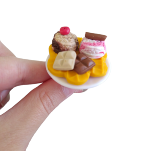 Δαχτυλίδι βάφλα με 2 μπάλες παγωτό και 2 μπάρες σοκολάτας με πολυμερικό πηλό / μεγάλο / μεταλλική βάση / αυξομειούμενο / Twice Treasured - πηλός, cute, γλυκά, αυξομειούμενα, kawaii - 3
