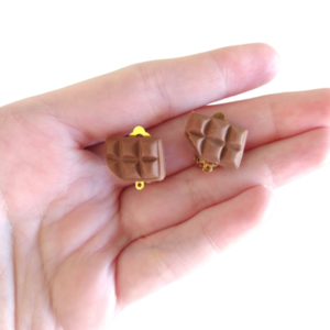 Παιδικά σκουλαρίκια με κλιπ μπάρες σοκολάτας με πολυμερικό πηλό / μεσαία / ατσάλι / Twice Treasured - πηλός, cute, γλυκά, παιδικά σκουλαρίκια - 3