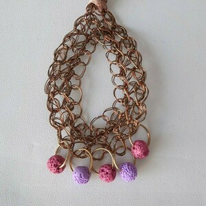Wire crochet κολιέ με οβάλ μοτίφ & χρωματιστή λάβα - ημιπολύτιμες πέτρες, χαλκός, μακριά, boho, μεγάλα