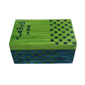 Ξύλινο χειροποίητο memory box - Μπλε/Λαχανί- 30*20*13,5εκ.