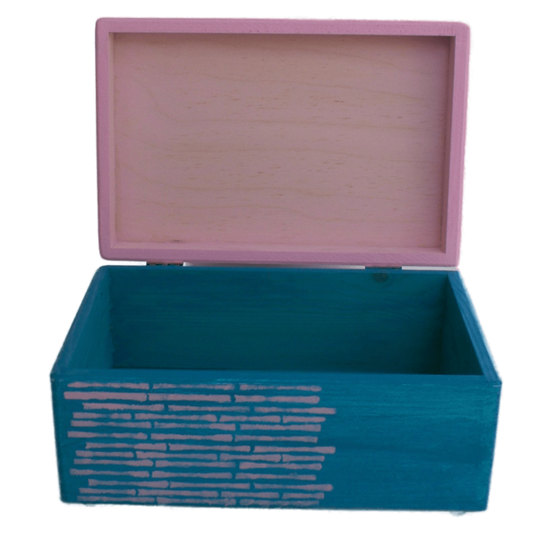 Ξύλινο χειροποίητο memory box - Τυρκουάζ/Ροζ - 30*20*13,5εκ. - 5