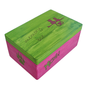 Ξύλινο χειροποίητο memory box - Φούξια/Πράσινο- 30*20*13,5εκ. - 3