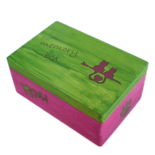 Ξύλινο χειροποίητο memory box - Φούξια/Πράσινο- 30*20*13,5εκ. - 4