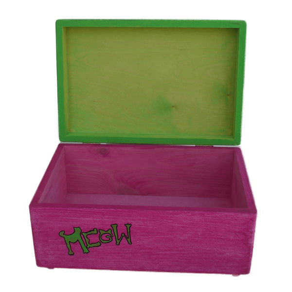 Ξύλινο χειροποίητο memory box - Φούξια/Πράσινο- 30*20*13,5εκ. - 5