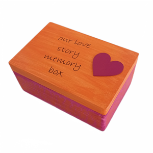 Ξύλινο χειροποίητο "our love story" memory box - Κόκκινο/Πορτοκαλί- 30*20*13,5εκ. - 2